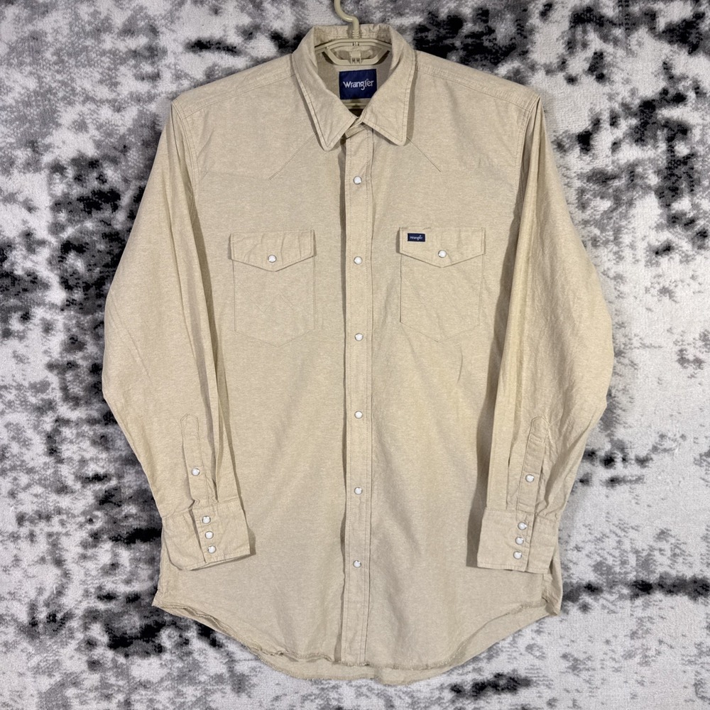 Wrangler Pearl Snap Shirt Mens XLT Beige Cowboy Western Southern Dressy Rodeo
